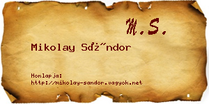 Mikolay Sándor névjegykártya